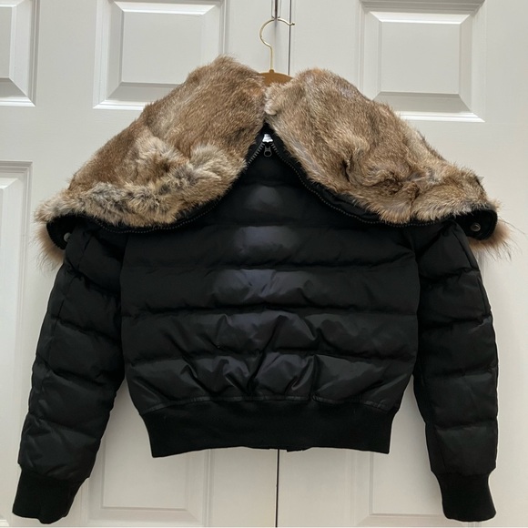 Pajar Down Bomber Jacket Fur Hood Cropped Black Luxury Canada RARE Women's Small - Picture 11 of 16